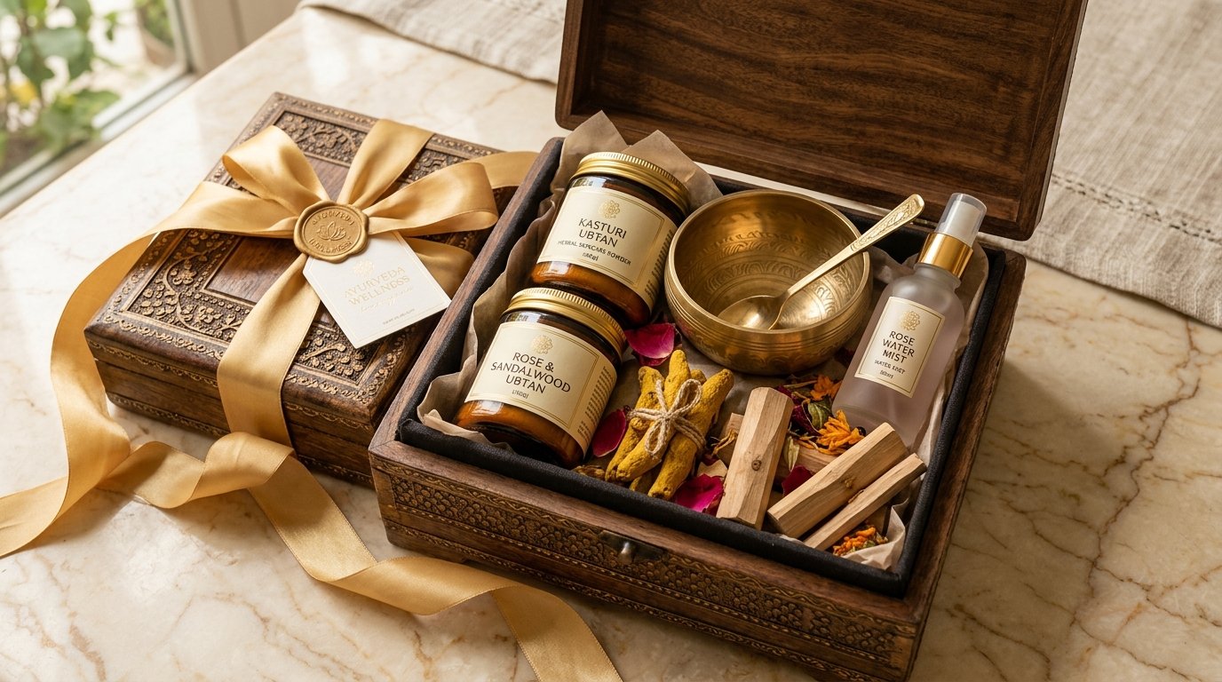 Shree Ganesh Herbals Bespoke Ayurvedic Corporate Gift Hamper with Laser-Engraved Wooden Box